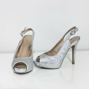 Aldo Silver Glitter Peep Toe Heels